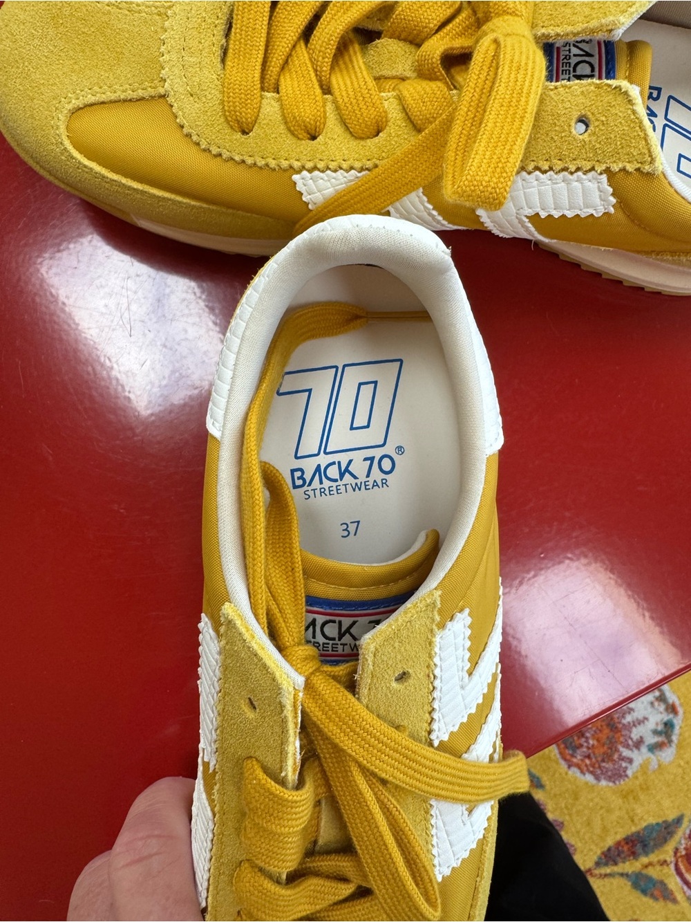 Women's Yellow Lace-Up Retro Runner Sneakers with White Accents - Picture 2 of 4
